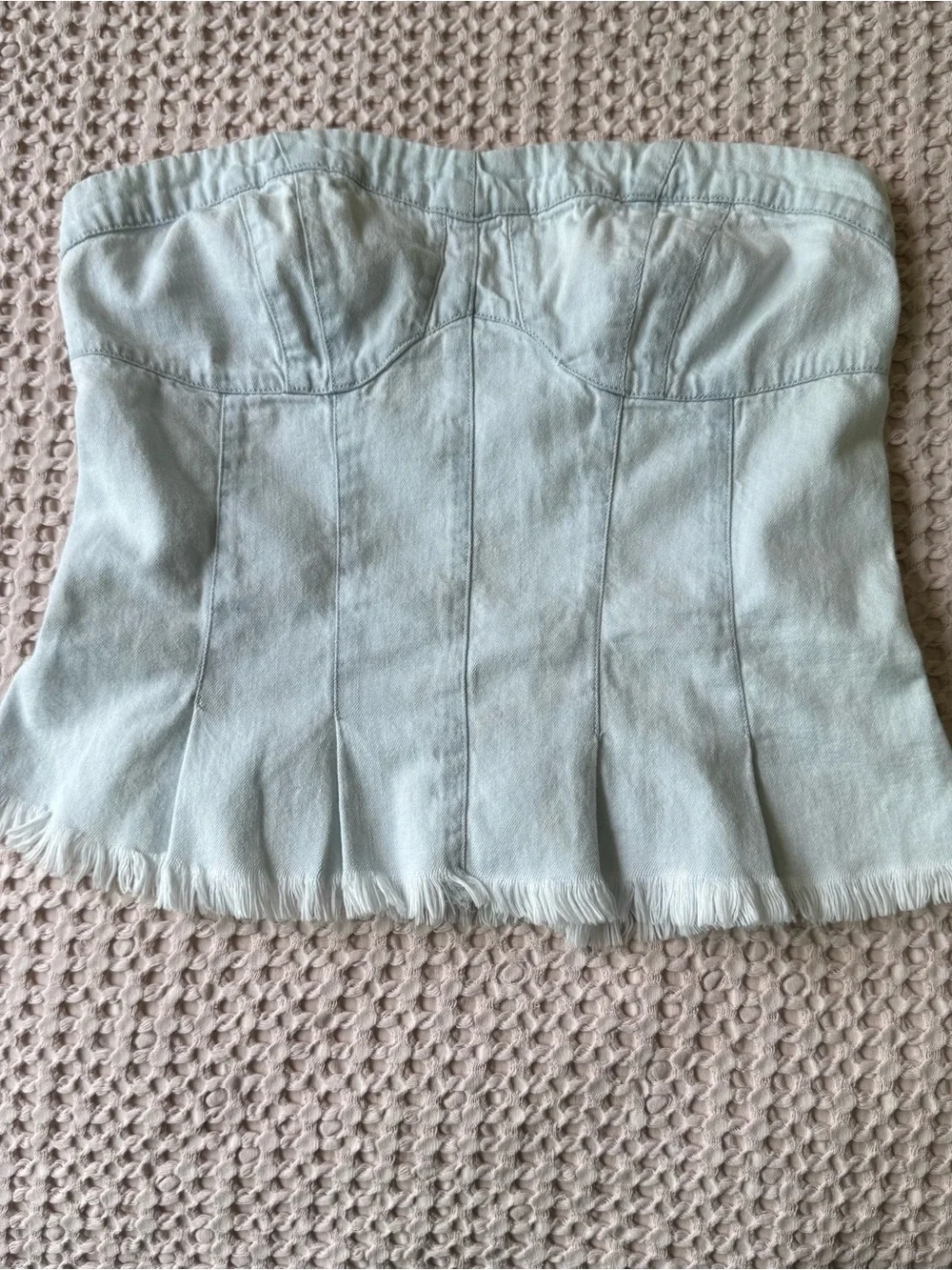 Free People Better Day Cropped Tube Top Small Light Denim Pre-owned